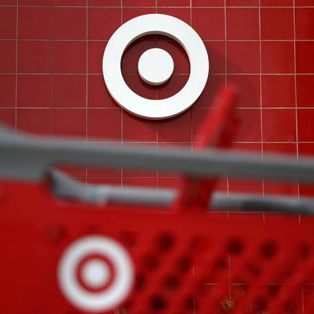 A Target shopping cart is seen in front of a store logo in Azusa, California on November 16, 2017.