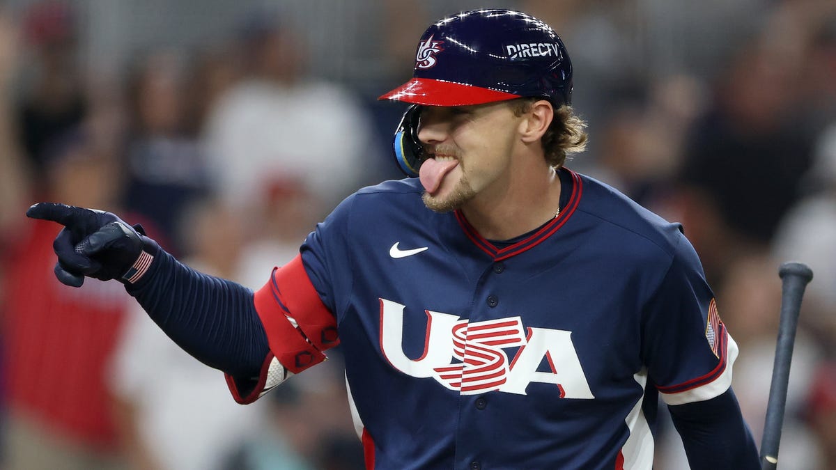 MIAMI, FLORIDA - MARCH 15: Gunnar Henderson #11 of Team United States reacts after hitting a solo home run against Team Dominican Republic during the fourth inning at loanDepot park on March 15, 2026 in Miami, Florida. (Photo by Al Bello/Getty Images)