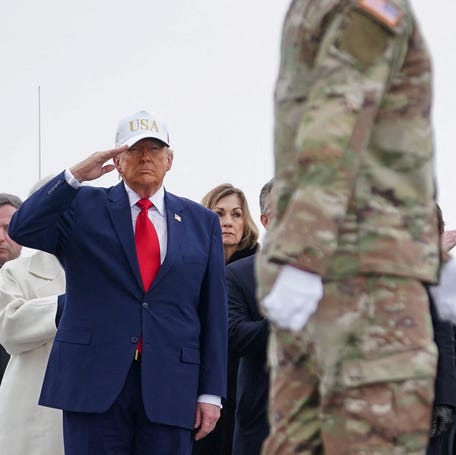 President Donald Trump and Vice President JD Vance on March 7, 2026, salute the dignified transfer of the remains of six U.S. Army service members who were killed amid the war with Iran.