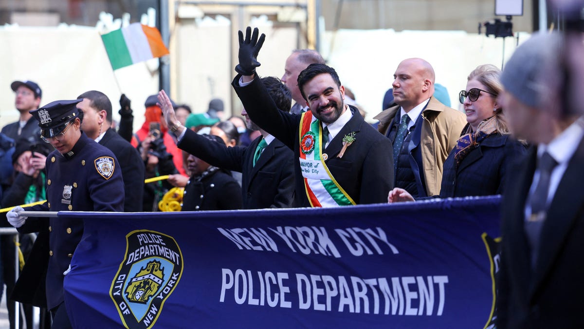 New York City Mayor Zohran Mamdani marches in the St. Patrick's Day Parade on Fifth Avenue on March 17, 2026.