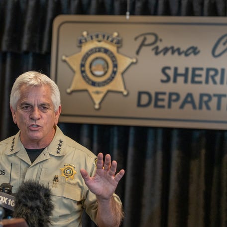 Pima County Sheriff Chris Nanos speaks to the media on Feb. 3, 2026, in Tucson, Arizona, answering questions about the search for Nancy Guthrie, the missing mother of NBC host Savannah Guthrie.