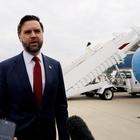 Vice President JD Vance speaks to members of the media as he travels to Michigan, at Joint Base Andrews, Maryland, U.S., on Wednesday, March 18, 2026. Elizabeth Frantz/Pool via REUTERS/File Photo
