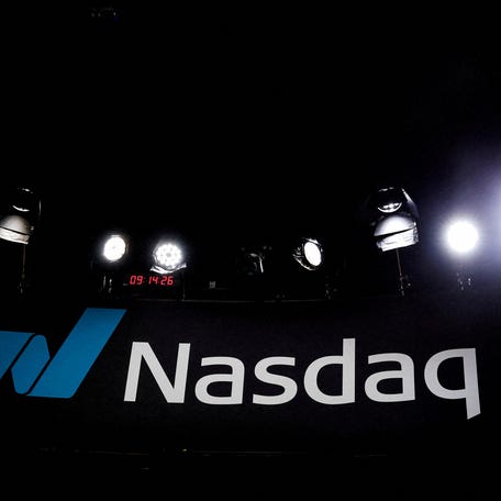 FILE PHOTO: The Nasdaq logo is seen at the Nasdaq Market in New York City in this file photo.