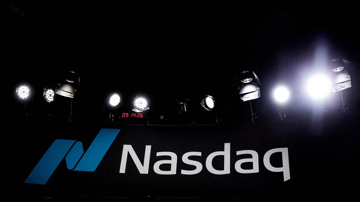 FILE PHOTO: The Nasdaq logo is seen at the Nasdaq Market in New York City in this file photo.