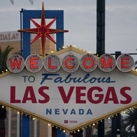 The Welcome to Fabulous Las Vegas sign on the Las Vegas strip is seen on December 31, 2025.