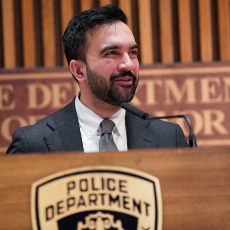 New York City Mayor Zohran Mamdani reacts as he speaks during a press conference at NYPD headquarters in New York City, U.S., January 6, 2026. REUTERS/Angelina Katsanis