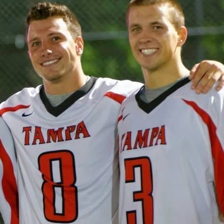 Dan Soviero (No. 8) played lacrosse at The University of Tampa after transferring there from St. John's.