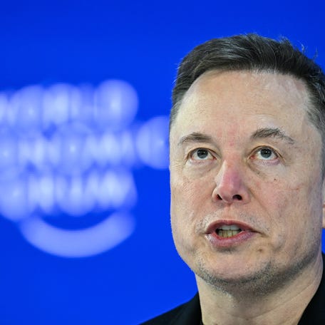CEO of SpaceX and Tesla, businessman Elon Musk speaks during the World Economic Forum (WEF) annual meeting in Davos on Jan. 22, 2026. T