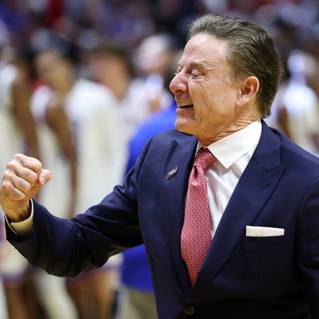 SAN DIEGO, CALIFORNIA - MARCH 22: Head coach Rick Pitino of the St. John's Red Storm celebrates a 67-65 victory against the Kansas Jayhawks after the game in the second round of the 2026 NCAA Men's Basketball Tournament at Viejas Arena at San Diego State University on March 22, 2026 in San Diego, California. (Photo by Sean M. Haffey/Getty Images)