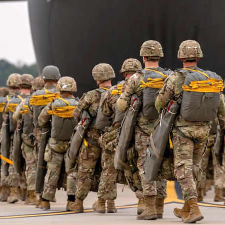 Paratroopers assigned to the 82nd Airborne Division at Fort Bragg, North Carolina, in 2025.