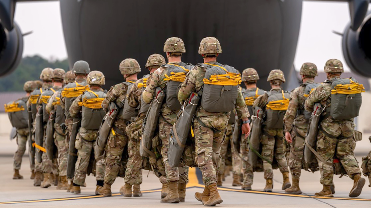 Paratroopers assigned to the 82nd Airborne Division at Fort Bragg, North Carolina, in 2025.