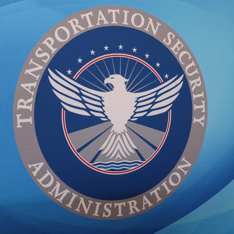 The logo for the Transportation Security Administration (TSA) as seen at the Lubbock Preston Smith International Airport on May 1, 2025 in Lubbock, Texas.