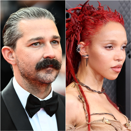 Shia Labeouf poses at the Cannes Film Festival in Cannes, southern France, on May 18, 2025. / FKA twigs attends the 68th GRAMMY Awards at Crypto.com Arena on Feb. 1, 2026, in Los Angeles.