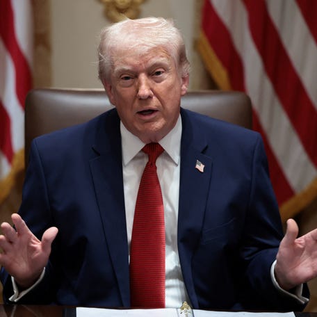 President Donald Trump holds a Cabinet meeting at the White House in Washington, DC, on March 26, 2026.