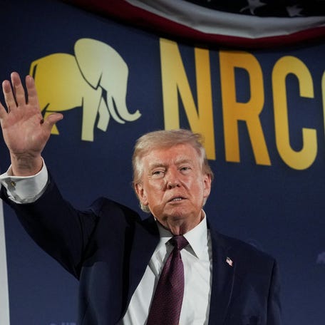 U.S. President Donald Trump gestures during the National Republican Congressional Committee (NRCC) annual fundraising dinner in Washington, D.C., U.S., March 25, 2026. REUTERS/Ken Cedeno