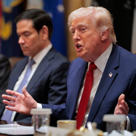 President Donald Trump speaks during a Cabinet meeting at the White House on March 26, 2026, in Washington, DC.