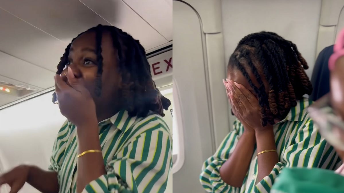See woman gasp and cry as best friends surprise her on birthday trip