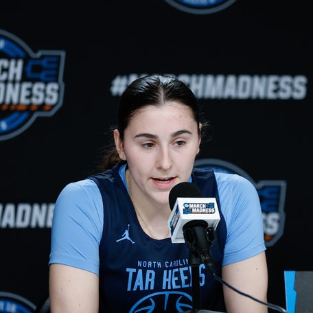 Mar 26, 2026; Fort Worth, TX, USA; North Carolina Tar Heels guard Lanie Grant (0) speaks during a press conference ahead ofÊthe women's 2026 NCAA Tournament at Dickies Arena. Mandatory Credit: Chris Jones-Imagn Images