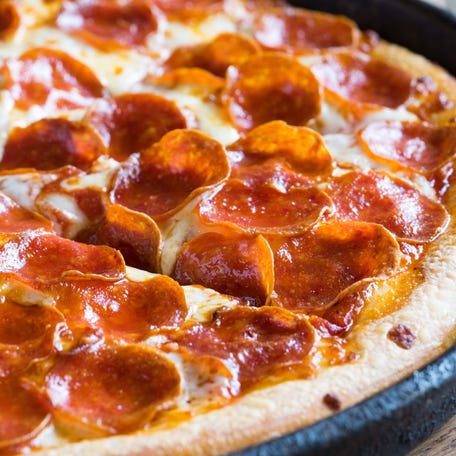 A view of a pepperoni hand tossed pizza at Pizza Hut on June 29, 2018 in Shreveport, Louisiana.