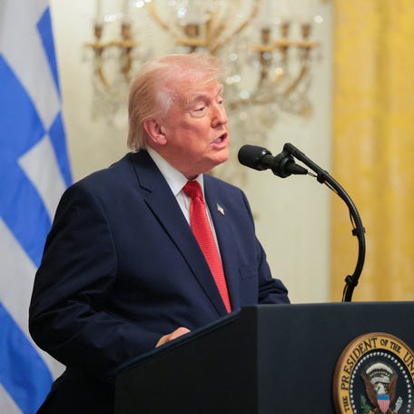 U.S. President Donald Trump delivers remarks at a celebration in honor of Greek Independence Day in the East Room at the White House in Washington, D.C., U.S., March 26, 2026.