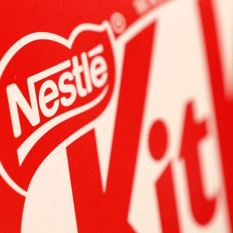 A Nestle KitKat product is displayed on a shelf in a supermarket in Sarajevo, Bosnia and Herzegovina, October 29, 2024.