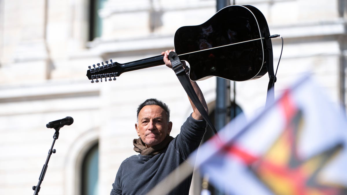 Bruce Springsteen performed during a protest outside the State Capitol on March 28 in St Paul, Minn. This is the third nationwide 