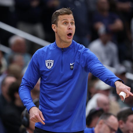 WASHINGTON, DC - MARCH 29: Head coach Jon Scheyer of the Duke Blue Devils looks on during the second half of a game against the UConn Huskies in the Elite Eight of the 2026 NCAA Men's Basketball Tournament at Capital One Arena on March 29, 2026 in Washington, DC. (Photo by Emilee Chinn/Getty Images) ORG XMIT: 776458033 ORIG FILE ID: 2268976486