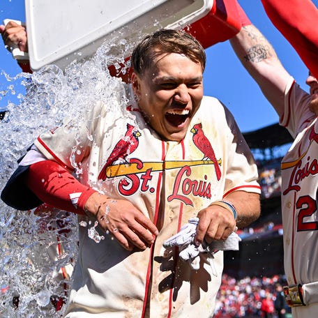 JJ Wetherholt gets doused after his walk-off hit agains the Rays.