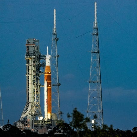 Artemis II sits at the Kennedy Space Center on Cape Canaveral, Florida, on Feb. 1, 2026, two months before liftoff. It's NASA's first human moon mission in more than 50 years.