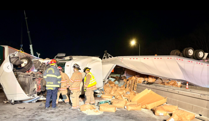 Rig overturns on Mass. Pike at I-495 interchange