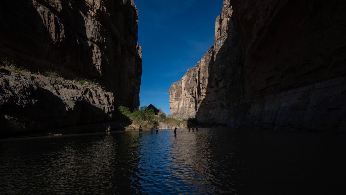 The sun sets at Santa Elena Canyon inside Big Bend National Park in West Texas on March 24, 2026. The towering limestone cliffs and narrow gorge make the canyon one of the park's most iconic and photographed vistas.