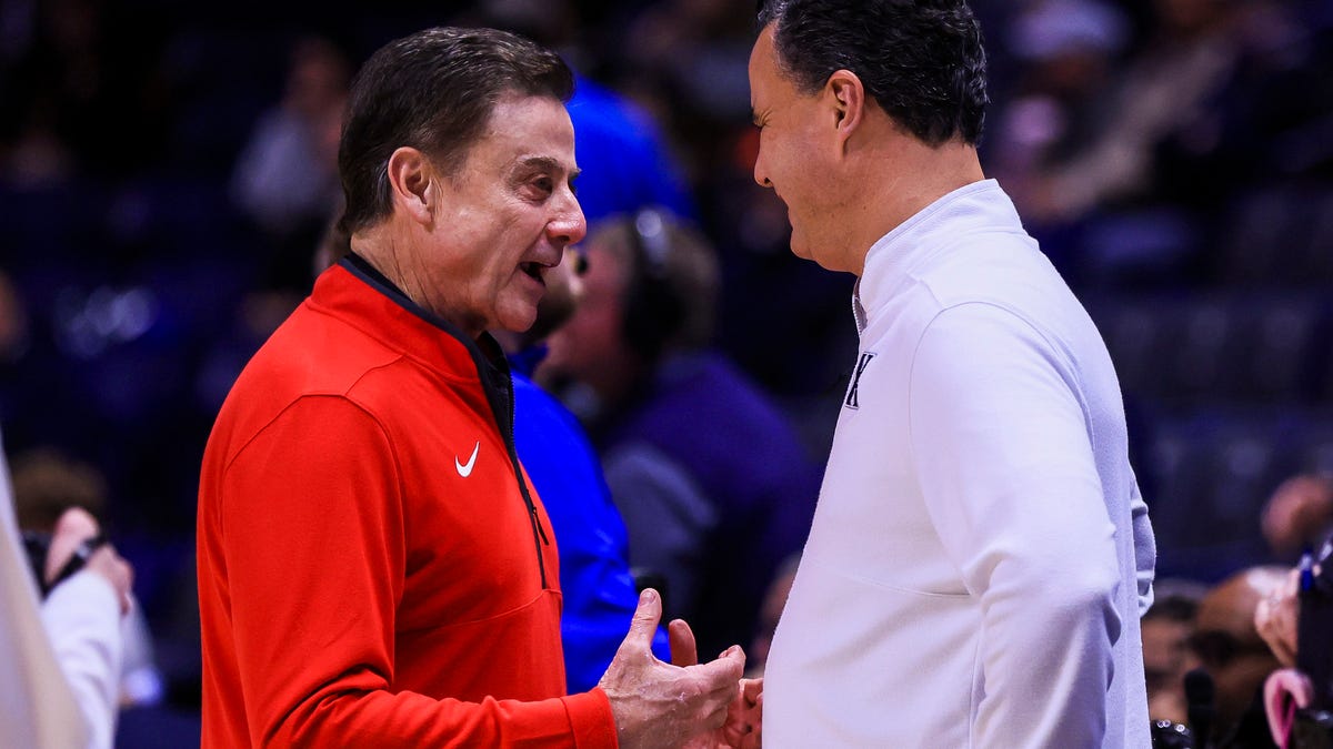 Jan 7, 2025; Cincinnati, Ohio, USA; St. John's Red Storm head coach Rick Pitino talks with Xavier Musketeers head coach Sean Miller before the game at Cintas Center. Mandatory Credit: Katie Stratman-Imagn Images