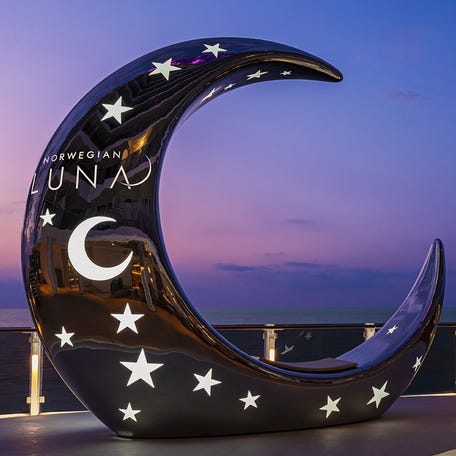 Norwegian Luna incorporates celestial design touches, including an outdoor moon sculpture.