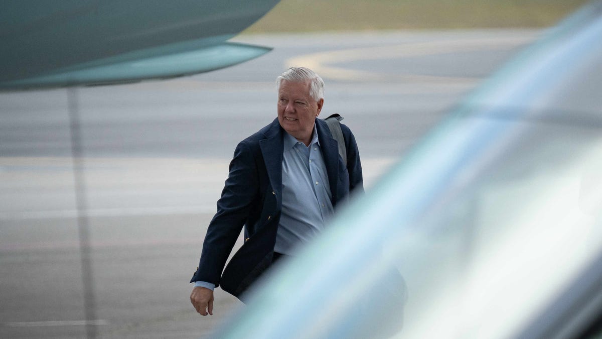 U.S. Senator Lindsey Graham (R-SC) arrives at Palm Beach International Airport in unincorporated Palm Beach County, Fla., on March 28, 2025.