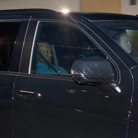 Tiger Woods is driven from the Martin County Jail after being arrested for driving under the influence after a car crash on March 27, 2026 in Stuart, Florida.