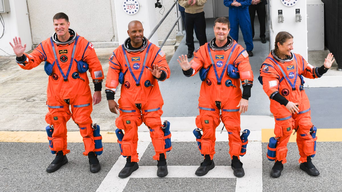 The Artemis II astronauts (from left) Mission Specialist Jeremy Hansen, Pilot Victor Glover, Commander Reid Wiseman and Mission Specialist Christina Koch leave crew quarters at Kennedy Space Center, FL April 1, 2026 headed to Pad 39B for launch on an 10-day rendezvous with the Moon. Craig Bailey, FLORIDA TODAY via USA TODAY NETWORK