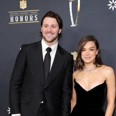 Josh Allen, left, and Hailee Steinfeld attend the 14th Annual NFL Honors at Saenger Theatre on Feb. 6, 2025, in New Orleans, Louisiana.