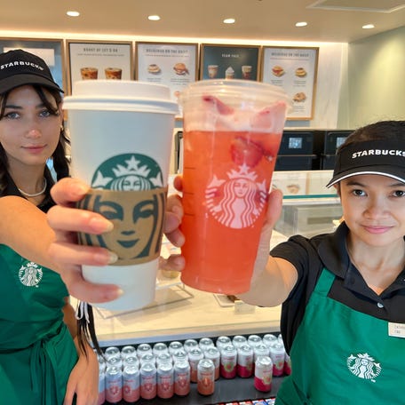 Baristas at the Starbucks coffee shop at the Hilton Daytona Beach Oceanfront Resort in October 2023.