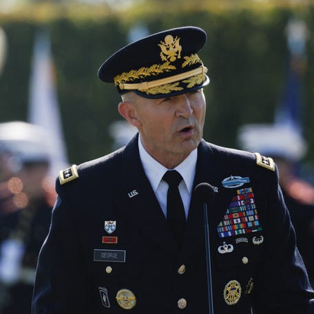 General Randy George, Chief of Staff of the U.S. Army speaks during a ceremony honoring prisoners of war, at the Pentagon in Washington, D.C. U.S., September 19, 2025. REUTERS/Daniel Becerril
