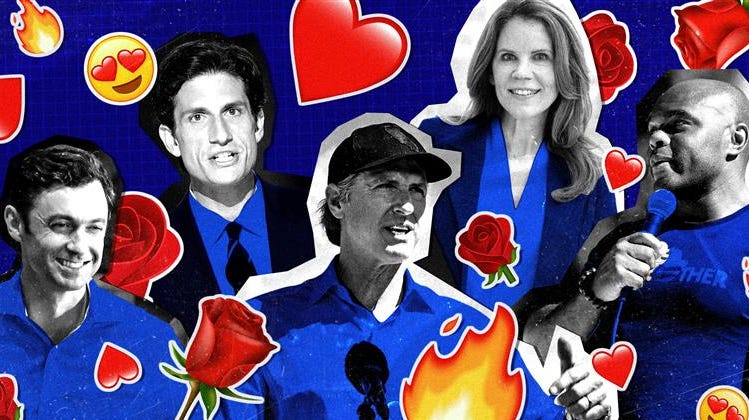 U.S. Sen. Jon Ossoff, Jack Schlossberg, California Gov. Gavin Newsom, Judge Chris Taylor and Florida congressional candidate Bernard Taylor are among the politicians dominating Democrats' appearances debate.