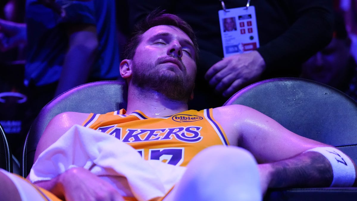 Luka Dončić is out for the remainder of the regular season after battling through physical setbacks. Photos document the toll on the Lakers star.