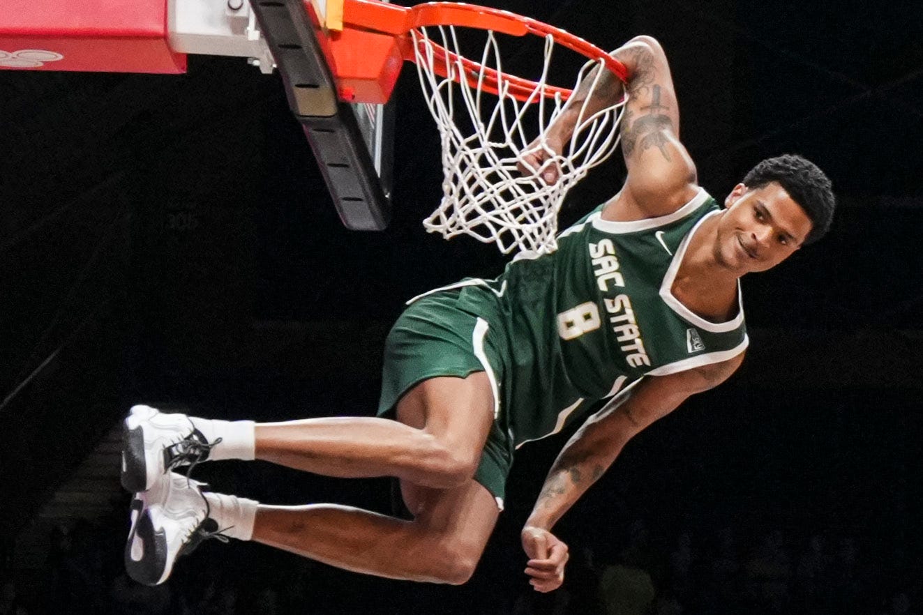 Shaquille O'Neal's son, Shaqir O'Neal, won the college dunk contest on April 3 at Hinkle Fieldhouse before the Final Four.