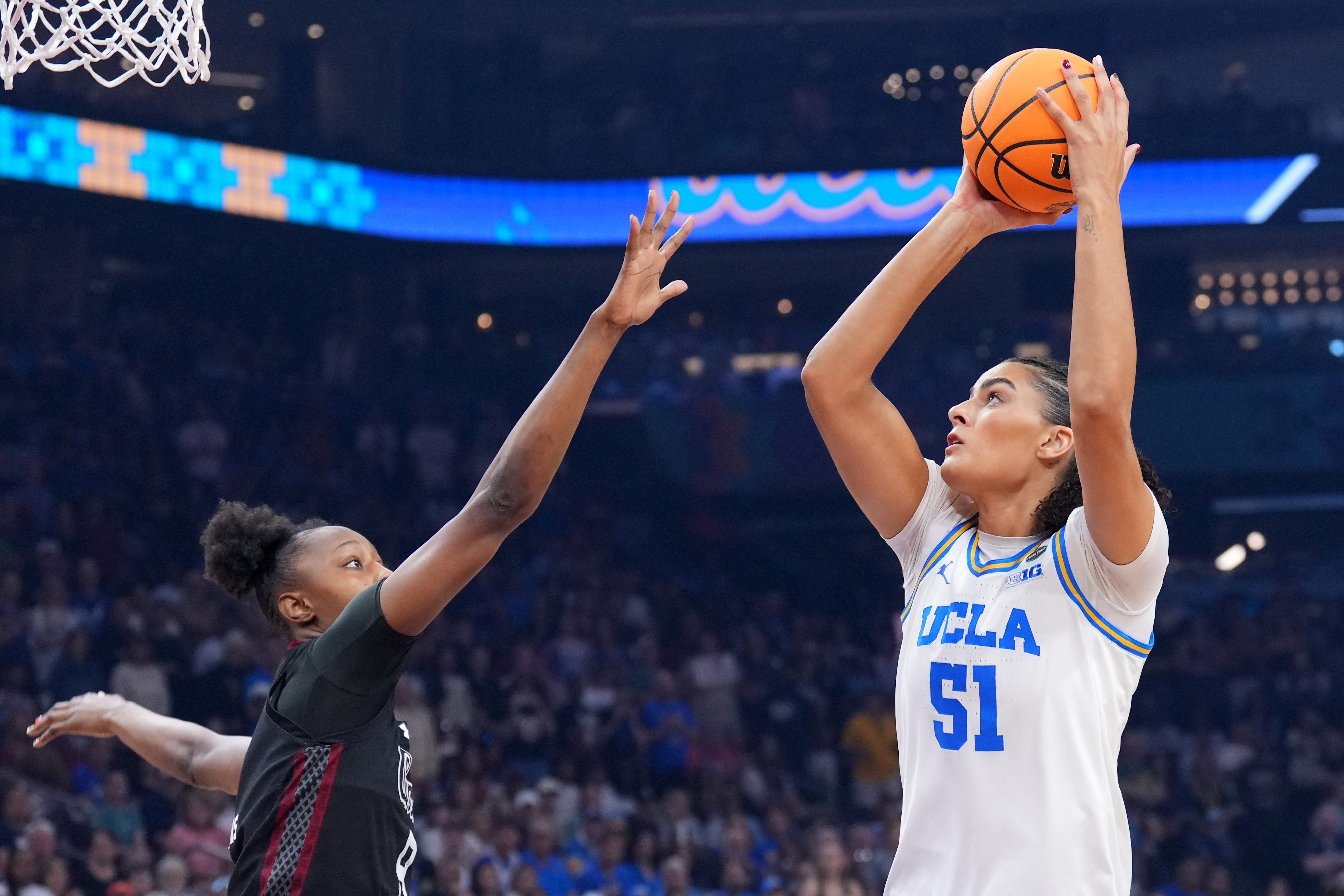 UCLA star Lauren Betts briefly left the floor during the title game vs. South Carolina. She was seen coughing and needing an inhaler on the bench.
