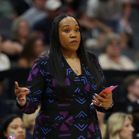 Head coach Amaka Agugua-Hamilton of the Virginia Cavaliers looks on against the TCU Horned Frogs during the second quarter in the Sweet Sixteen of the 2026 NCAA Women's Basketball Tournament at Golden 1 Center on March 28, 2026 in Sacramento, California.