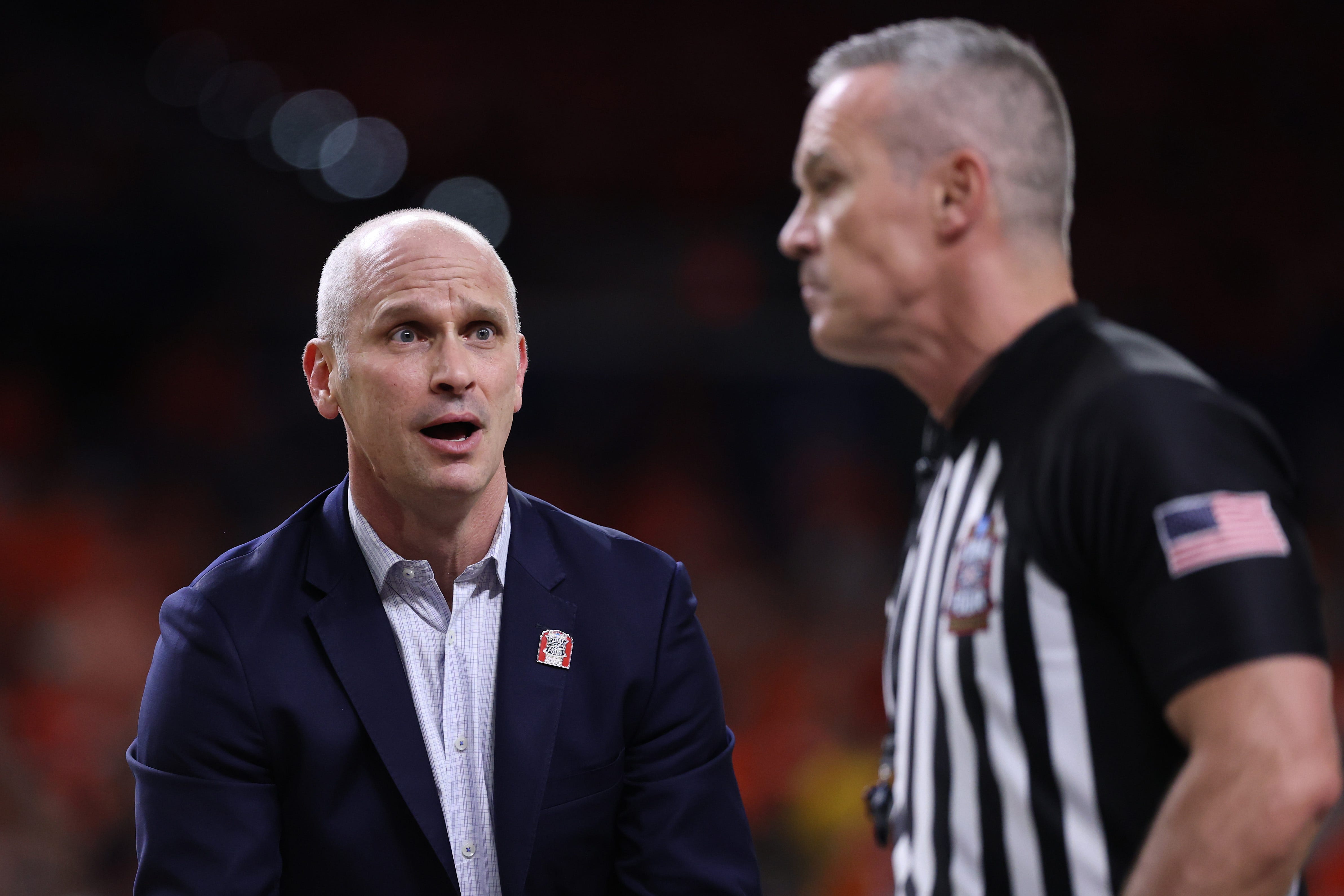 UConn men's basketball coach Dan Hurley showed support for women's basketball coach Geno Auriemma after his Final Four altercation with Dawn Staley.