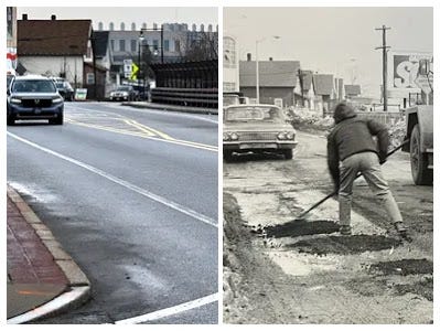 Then & Now: Pothole crew, Plantation Street, Worcester