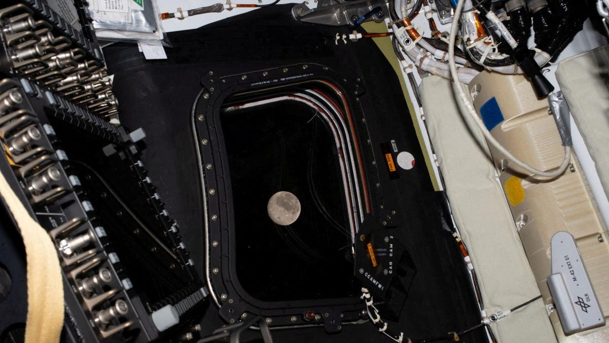 A view of the Moon taken by an Artemis II crew member through the window of the Orion spacecraft on day five of the mission, April 6, 2026.