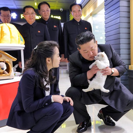North Korean leader Kim Jong Un visits the Hwasong Pet Shop as he inspects service facilities in the Fourth-Stage District of the Hwasong area, accompanied by his daughter Kim Ju Ae, in Pyongyang, North Korea, in this picture released by North Korea's official Korean Central News Agency on April 3, 2026.