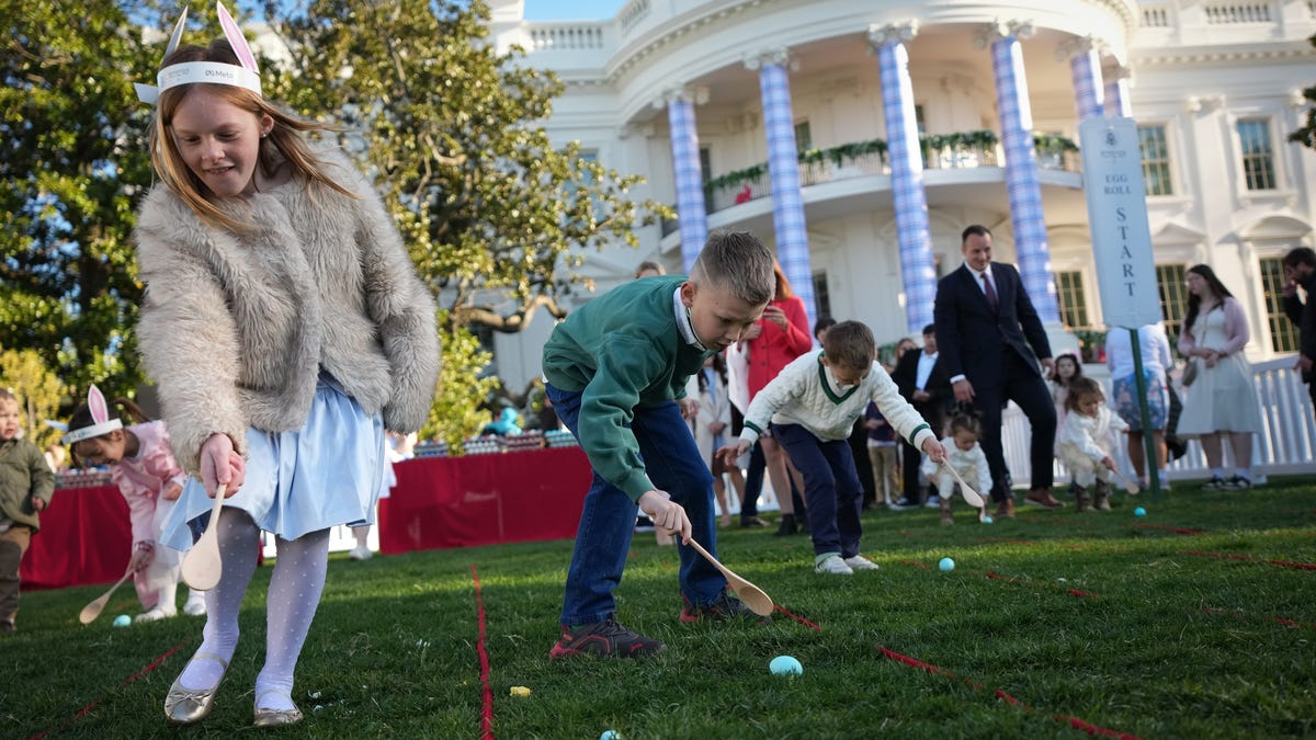 Children and families gather on the South Lawn for the annual White House Easter Egg Roll, a springtime tradition filled with games and color.