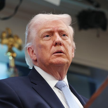 President Donald Trump attends a news conference at the White House on April 6, 2026, in Washington, DC.